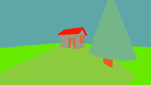 A house on a hill, without any shadows.