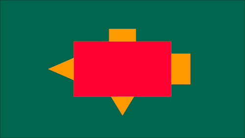 An orange shape and a red square.